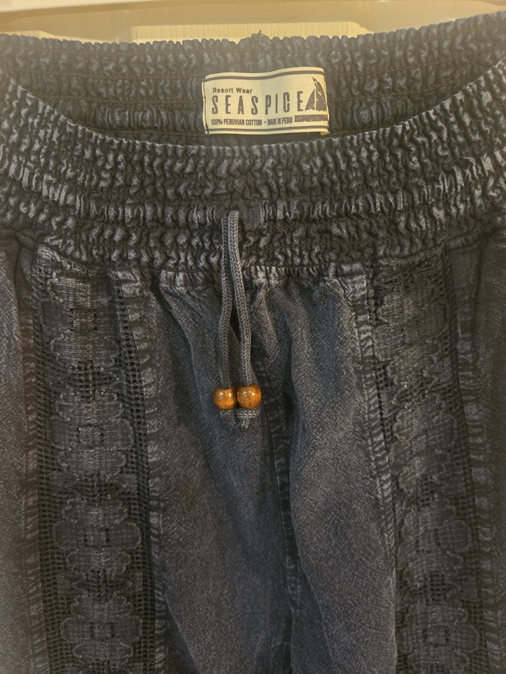 Womans Boho Cotton Drawstring Pants   Blue / Jean